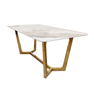 Lucien 1.8M Gold Dining Table with Elegant Pandora Gold Sintered Stone Top - UK Luxury Furniture